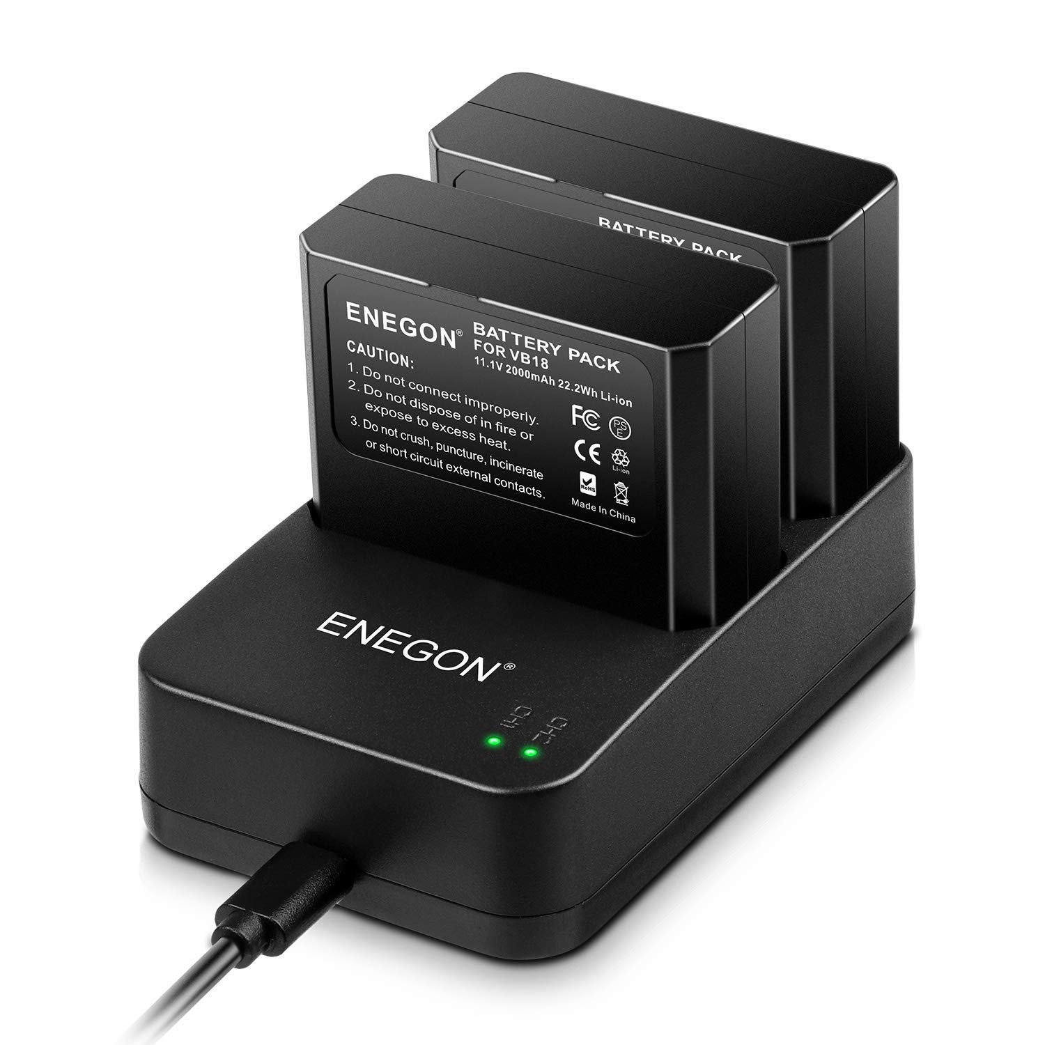 Amazon | ENEGON VB18 互換バッテリー（2000mAh 2個）+ デュアルUSB 