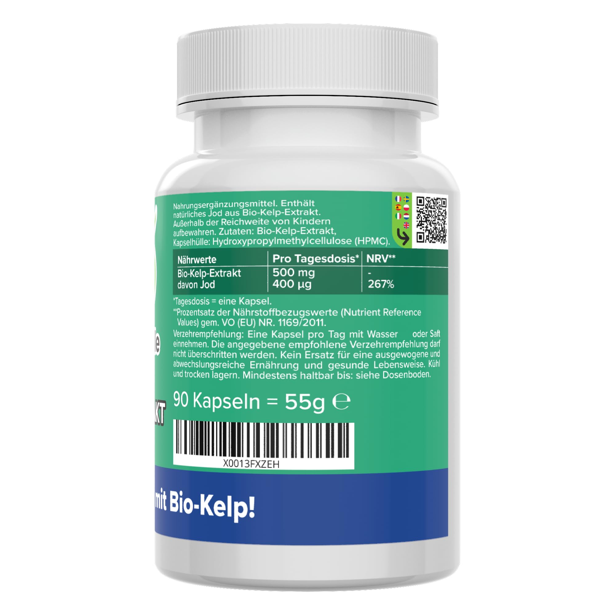 Jod Kapseln Bio - hochdosiert 400 µg aus Bio-Kelp (Braunalge) - bioaktiv & vegan - Produktion in Deutschland - Jod aus Meeresalgen - laborgeprüft & ohne Zusatzstoffe - Vitamineule®