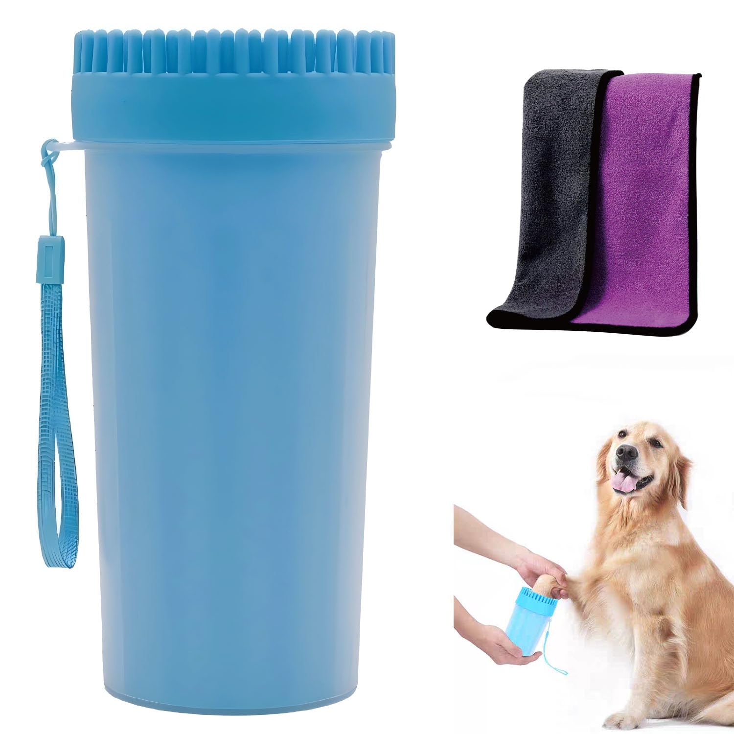 Novique Dog Paw Cleaner & Washer for Large/Extra Large Breeds - Muddy Paws Easy Cleaning Cup for Big Dogs - Paw Cleaner for big Dogs-Includes 1 Absorbent Towels(Blue)