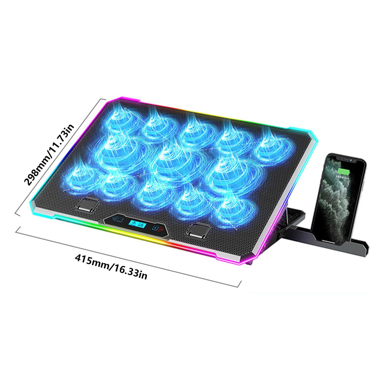 Base Raffreddamento per Notebook con 13 Ventole, Raffreddatori per Laptop Adatti per Laptop da 14-21 Pollici 8 Angoli, Raffreddatori per Laptop con Slot per Supporto per Telefono LED
