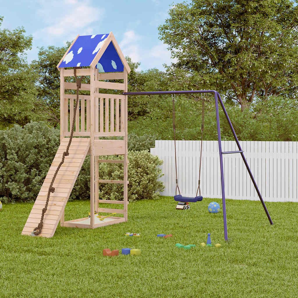 Spielturm Massivholz Kiefer mit Schaukel, Klettergerüst, Sandkasten und Rutsche für Garten, Outdoor Kinderspielplatz mit Kletterwand, Strickleiter und stabilem Rahmen für Bewegung und