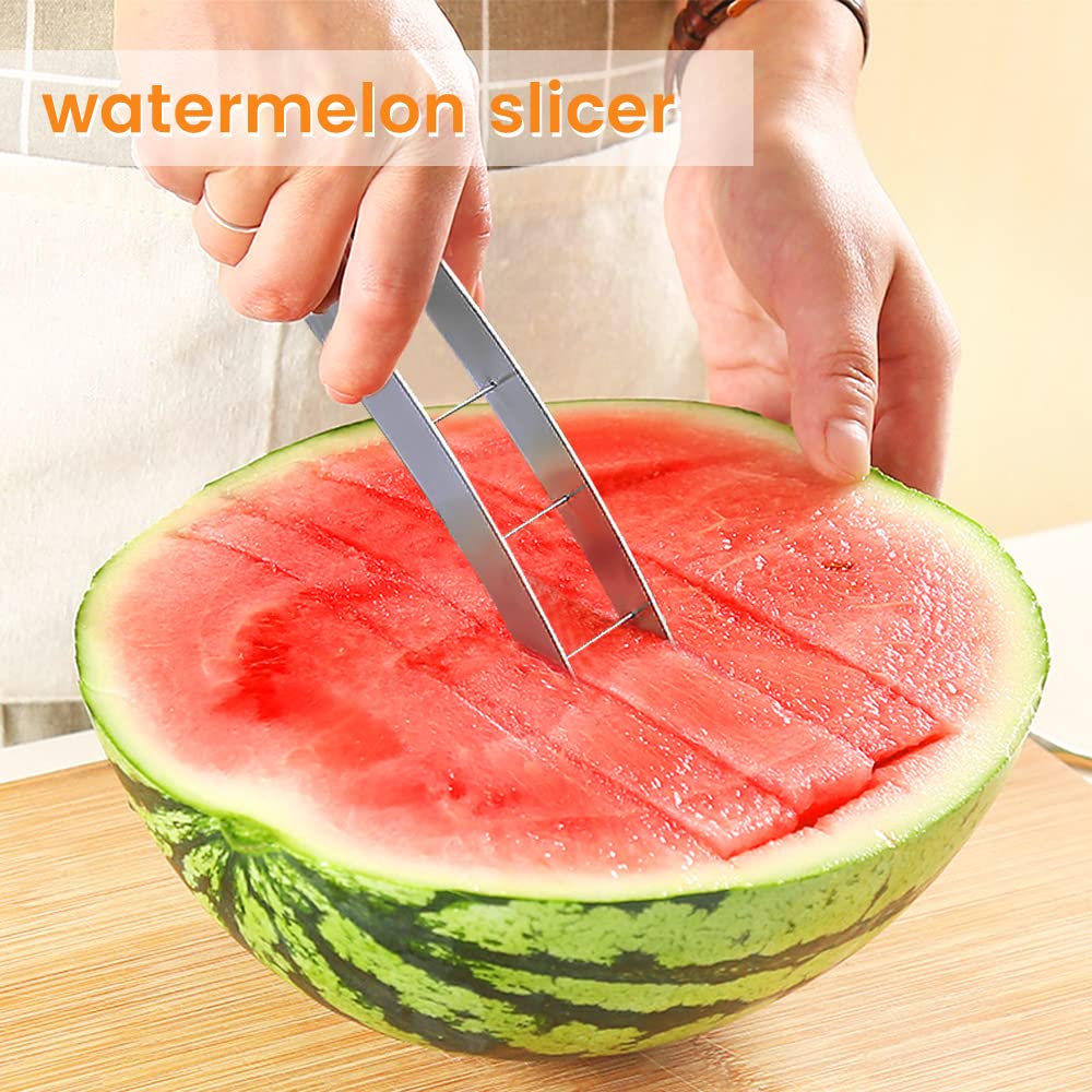 Couteau Pastèque Trancheur Coupe Acier Inoxydable Watermelon Cutter pour Cantaloup Papaye Fruit du Dragon