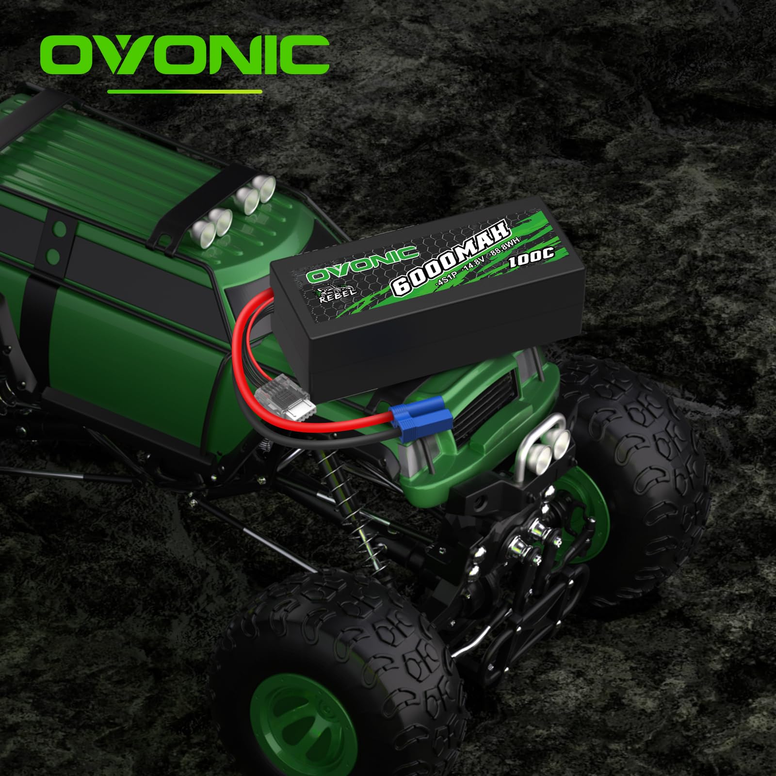 OVONIC Batería de polímero de litio 4S, 6000 mAh, 100 C, 14,8 V, con conector EC5, para coche, barco, camión, buggy, equipo asociado, bricolaje (2 unidades)