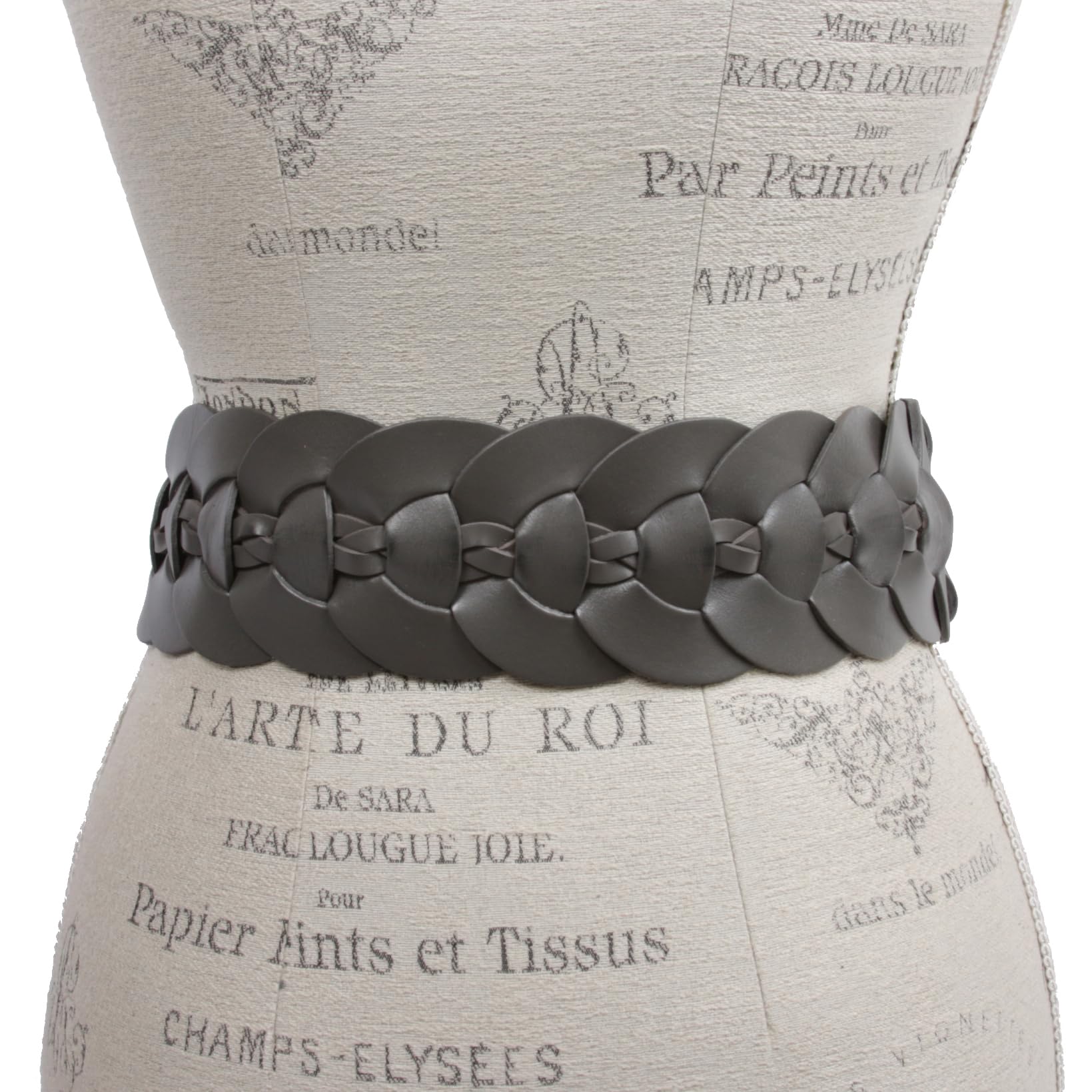 Cinturón de cuero trenzado para mujer, 75 mm de ancho, cintura alta, redondo