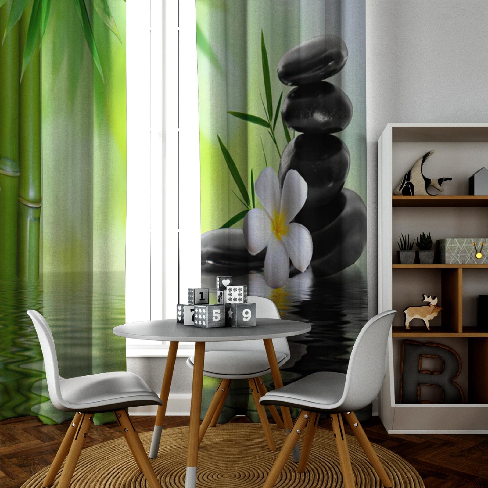 Zen kamienna orchidea zasłona do salonu przyciemnianie zielony bambus zasłona do sypialni izolacja termiczna zasłona przelotka górna zasłona okienna 52 x szer. 132 x dł. 137 cm