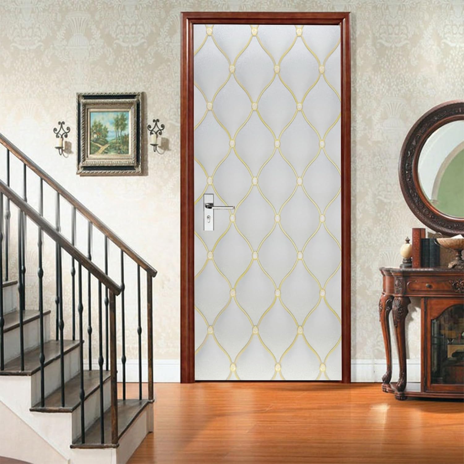 A.Monamour 3D Door Stickers for Interior Doors Geometric Background Vinyl Waterproof Self Adhesive Door Mural Decals for Bedroom Office Bathroom 95x215cm