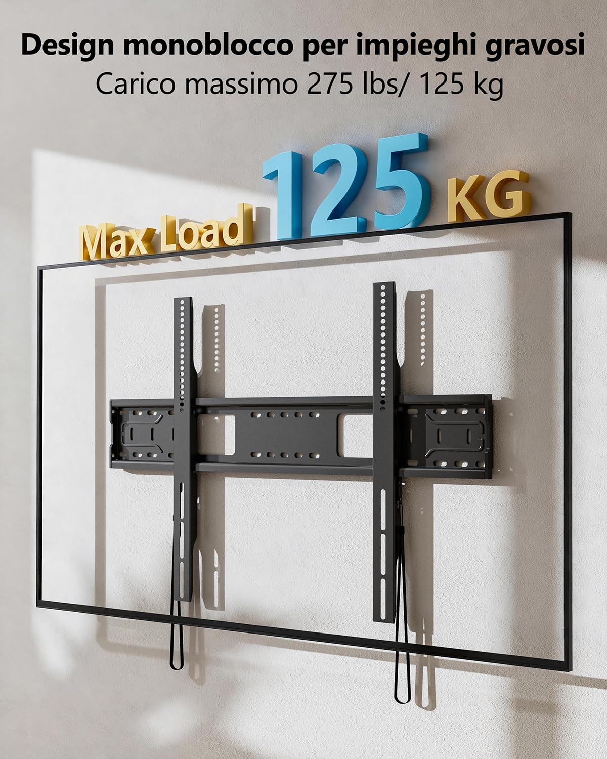 Supporto TV Parete Fisso Ultra-sottile Televisore 55-120", Universale Staffe TV per LCD LED e Curvi Pollici, Braccio TV max. VESA 900x600 mm, Fino a 125 kg, Livella Bolla e Fascette Incluse
