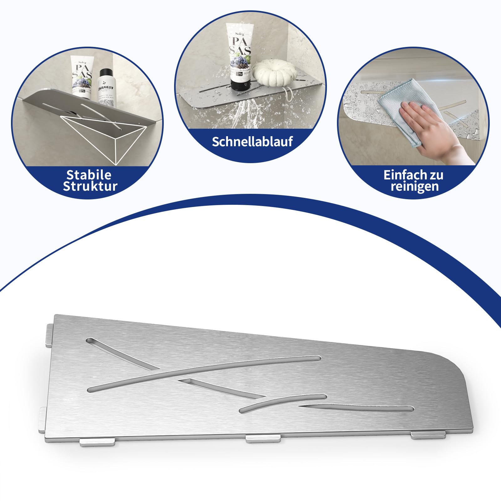 Eck Duschregal SUS304 Edelstahl, Duschablage für geflieste Wände | 3 mm Stärke Eckregal Dusche, Badezimmer-Organizer Eckregal, 305 mm Shampoohalterung für die Dusche, 2 Stücke,Gebürstet