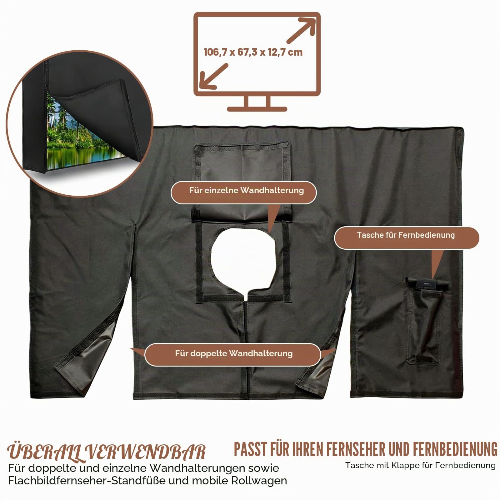 Outdoor TV Abdeckung, 40-42 Zoll TV-Abdeckung für den Außenbereich, Fernseher Bildschirmschutz Abdeckungs Universal Schutzhülle für Fernseher 600D Oxford PVC Beschichtung Heavy Duty Wetterfest Schwarz