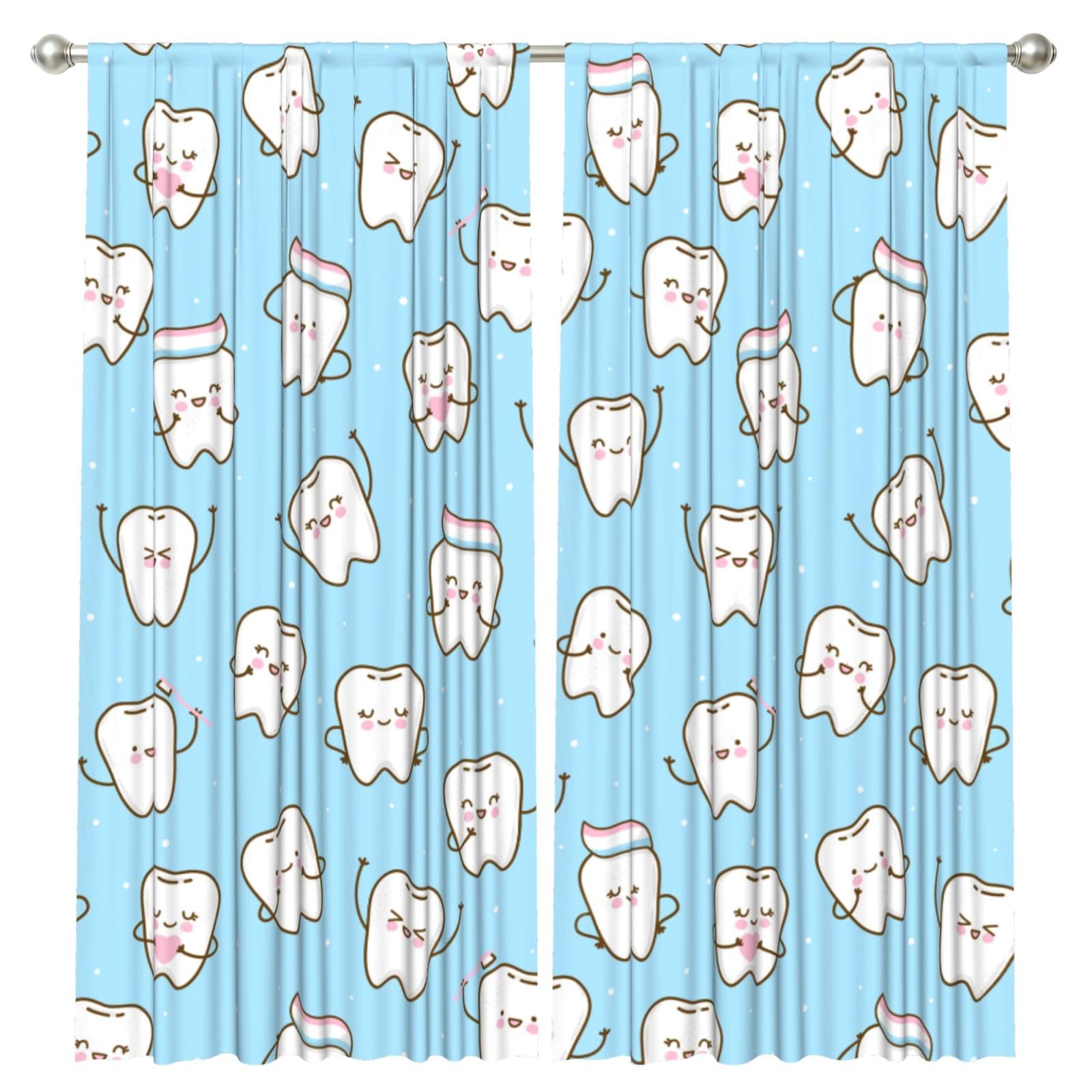 InOmak Cute Cartoon Teeth, 2 Panels Window Curtains 52 x 84 Inch Blackout Curtains for Living Room Bedroom