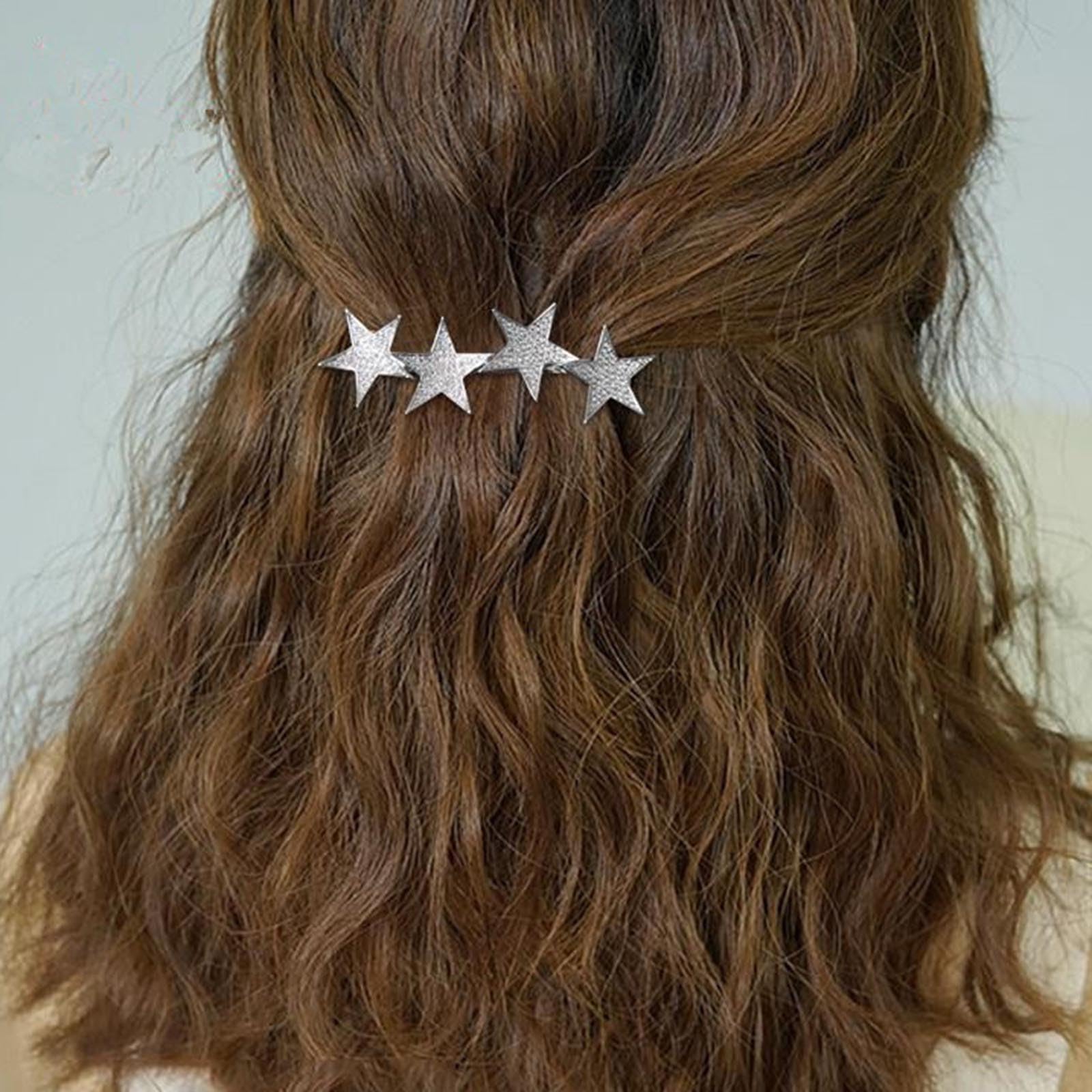 Wendalern Rhinestone Star Hair Clip Crystal Star Cluster Hairpin Barrette Silver Pentagram Non-Slip Metal Geometric Hair Barrettes Wedding Headpiece Hair Styling Accessories for Women