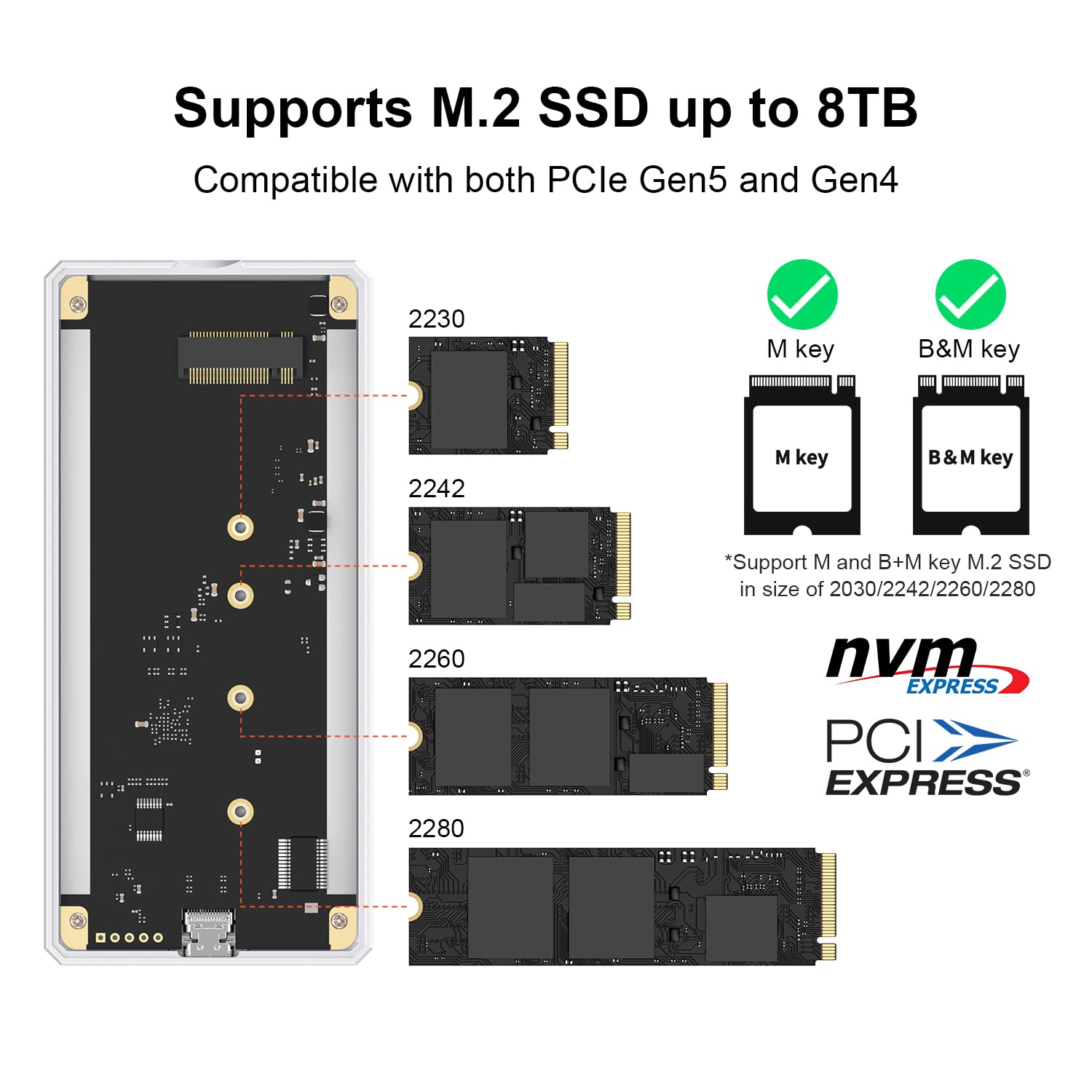 QWIIZLAB Obudowa bez wentylatora 80 Gbps NVMe z aluminiową obudową, kompatybilna z Thunderbolt 5/4/3, wstecznie kompatybilna z USB4/UBS3.2/3.1/3.0, obsługuje PCIe M.2 SSD do 8 TB (srebrny)