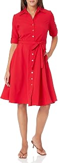 Womens Button Front Pleated Shirt Casual Dress