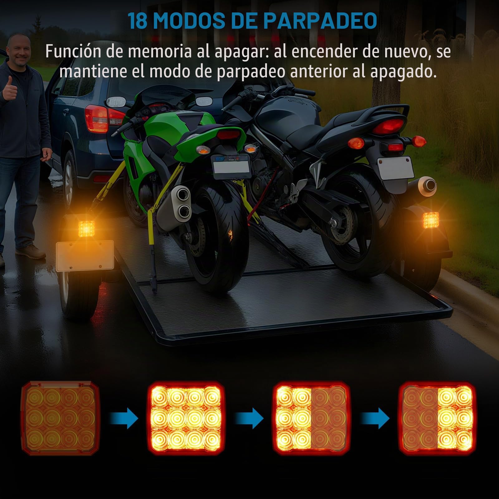 AUTOUTLET Luces de Remolque Inalámbricas 18 Modos Homologado E9 para Coche, Amarilla, Base Magnética con Interruptor para 12V / 24V Automóvil Remolque Camión