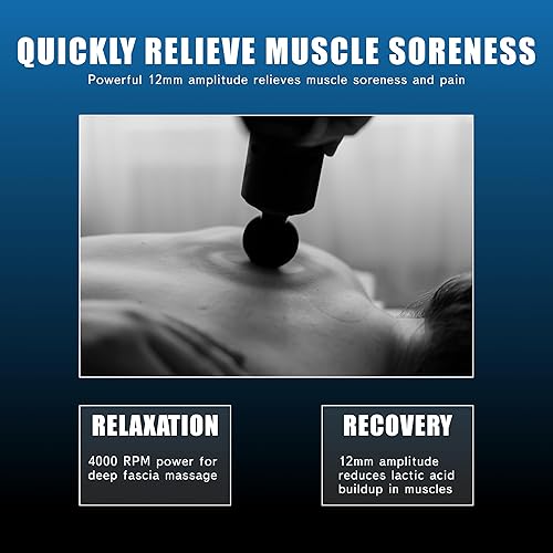 Miniatura 8 de Dr. Aid Pistola de masaje  Pistola masajeadora muscular de tejido profundo para aliviar el dolor, 8 cabezas, niveles inteligentes de 9 velocidades