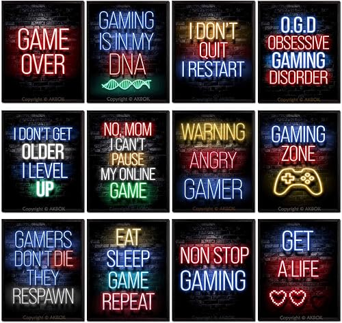 Miniatura 1 de 12 pósteres de videojuegos, póster de neón para videojuegos, decoración de pared para adolescentes, niños, niñas, dormitorio, sala de juegos, 8 x 10