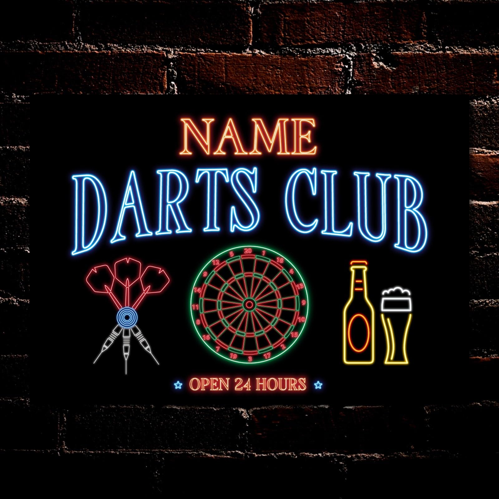My Pixel Print Metal Personalised Darts Club Plaque Home Bar Pub Shed Neon Effect Signs Decor