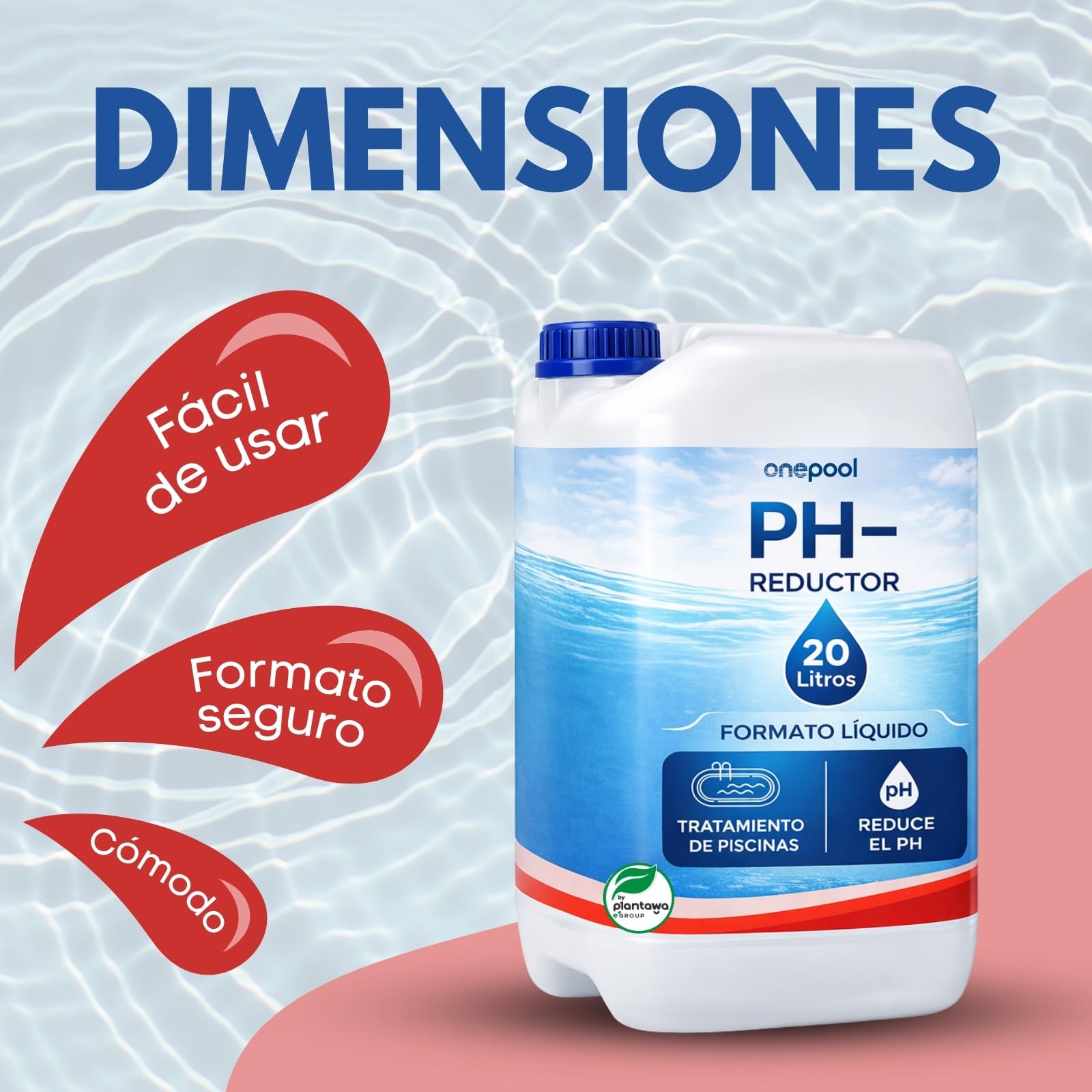 Onepool Reductor pH Piscina 20L | pH Minus Líquido | Regulador de pH para Piscinas Salinas y Clorador Salino | Fácil Dosificación