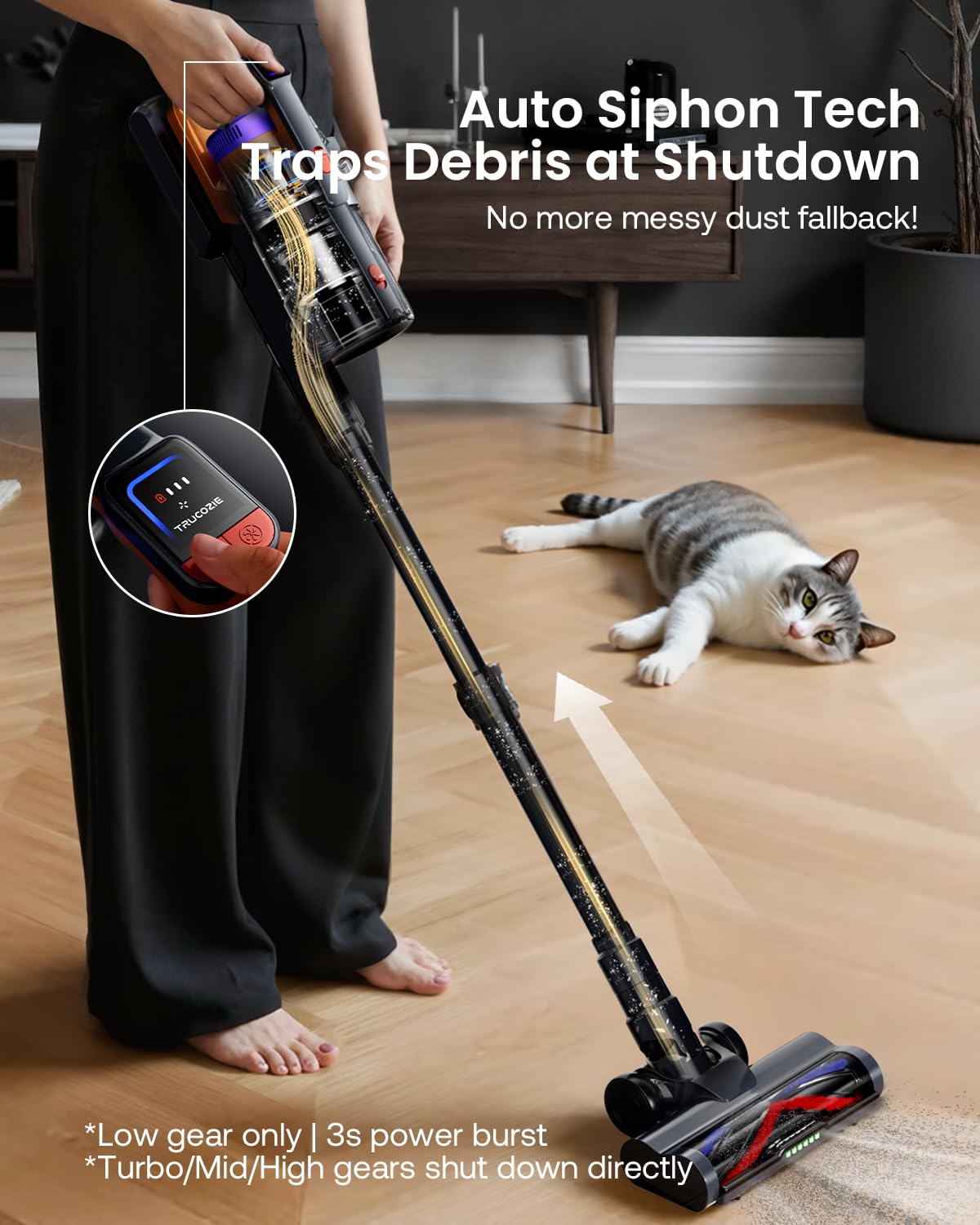 Cordless Vacuum Cleaner for Home, Upgraded 60Kpa Powerful Suction Pet Hair Vacuum with 70min Runtime, Green LED Light for Hardwood Floors & Carpet, Self-Standing Rechargeable Stick Vacuum, Golden - image 5