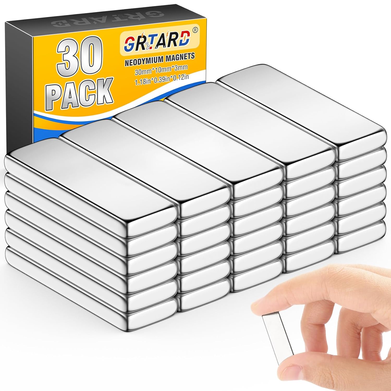 Grtard 30 Pack Strong Neodymium Magnets, 30x10x3mm Heavy Duty Magnets Bar
