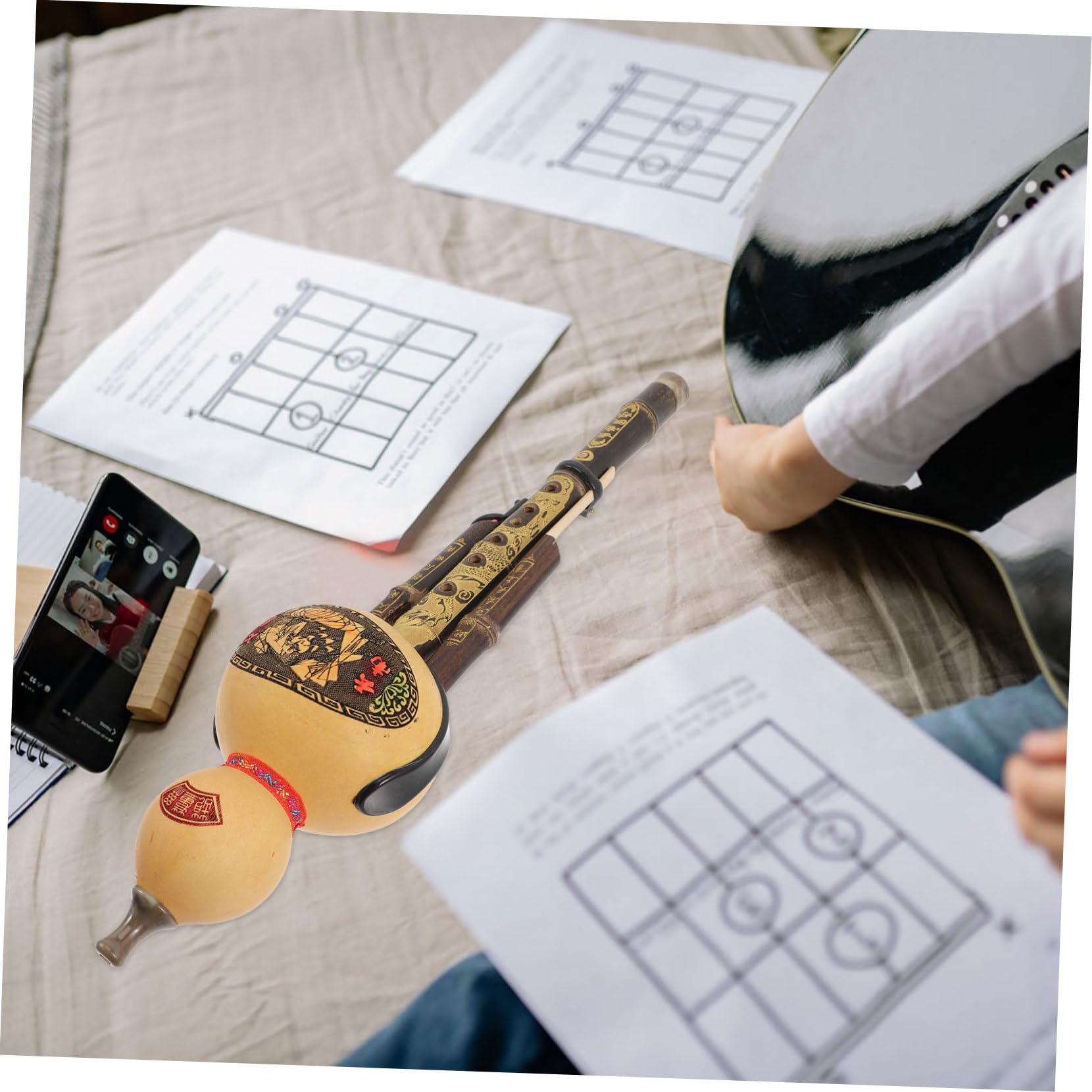 TOYANDONA Chinesischer Hulusi aus Bambus Traditionelles Chinesisches Blasinstrument mit Tiefer D-pfeife für Anfänger und Ethnischer Stil für Musikpraxis
