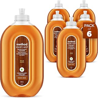 Method Hardwood Floor Cleaner, Easy Squirt + Mop Design Covers Floor in Fewer Sweeps, Use as Laminate or Sealed Wood Floor Cleaner, Almond Scent, 739 ml Bottles, 6 Pack, Packaging May Vary