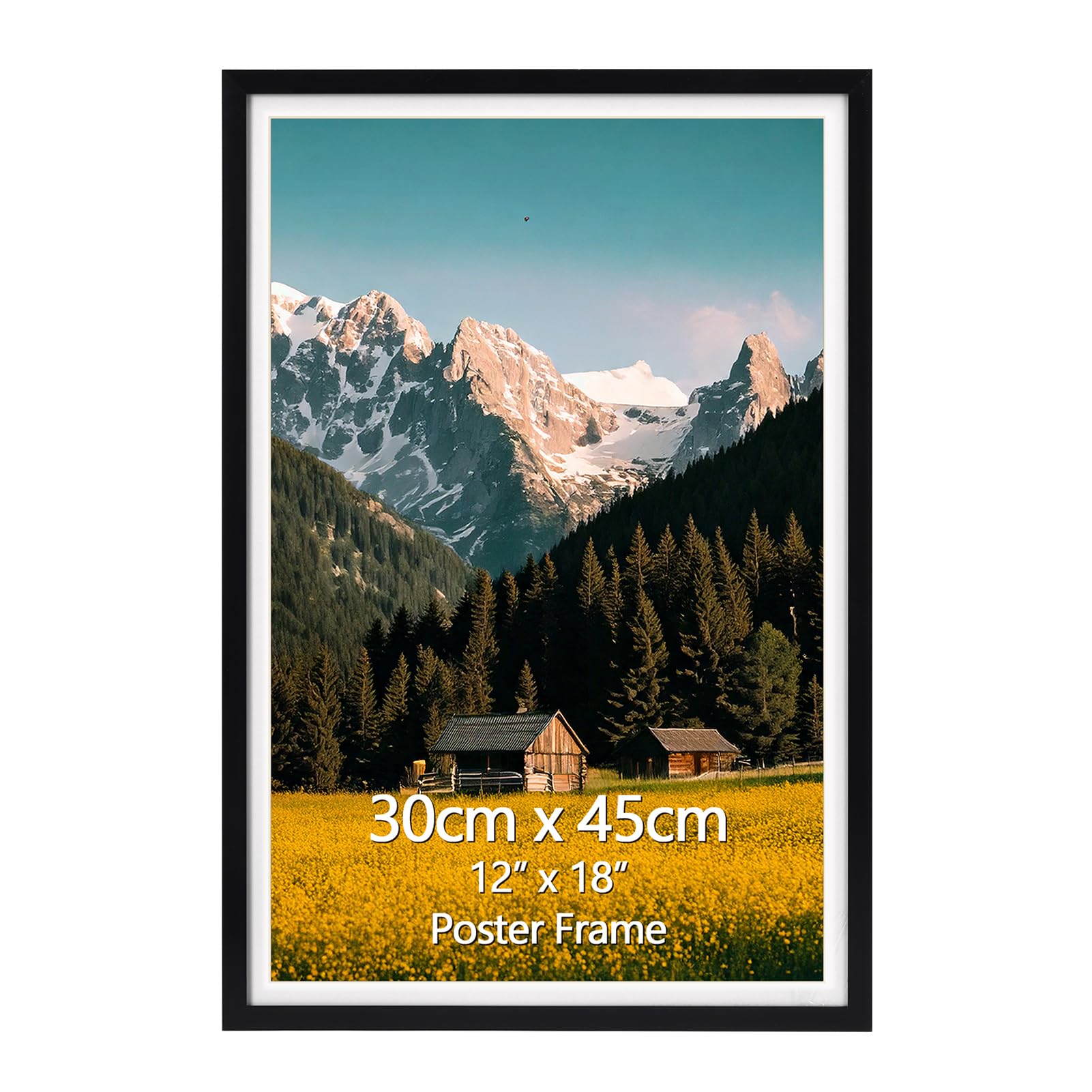 EYMPEU 12x18 Inch picture frame, 18x12 Inch Picture Frame in Black Wooden Grain, Wall Hanging Poster Frame - Single — image 1