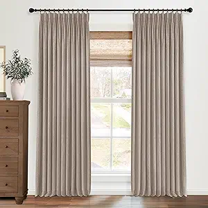 Pinch Pleated Blackout Curtains 108 Inch Long, Linen Blend, 100% Blackout Drapes with 20 Hooks, Ideal for Bedroom and Living Room, 40" W x 108" L (Pack of 2), Rosy Brown