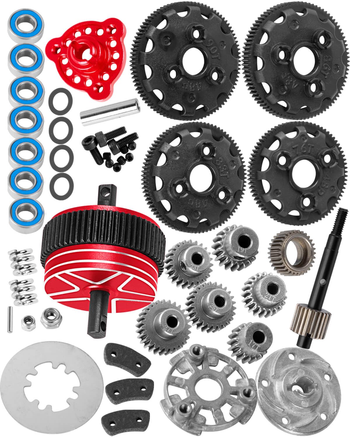 RCYouHott RC Upgrades Part Transmission Gears Spur Gear(48-Pitch) 76T 83T 86T 90T Spur Gear with 17T/19T/21T/23T/25T/27T Pinions Gear for 1/10 Slash/Rustler/Stampede/Bandit 2wd VXL,Red