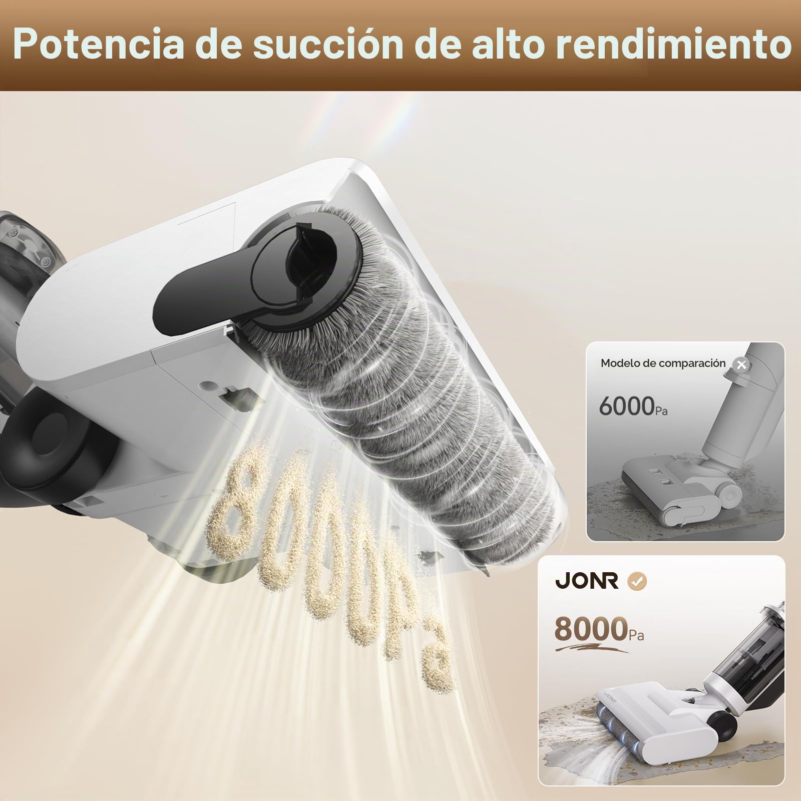 JONR ED12 Lite Aspirador en Seco y Húmedo, Aspirador y Mopa 4 en 1 sin Cable, Cepillo Limpiador de Bordes, Función de Autolimpieza, Autonomía 25 Min, para Suelos Duros y Pelo de Mascota.