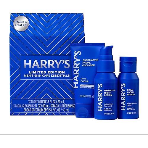 Harry's Limited Edition Holiday Gift Set for Men, Men's Skincare Essentials (2 oz Exfoliating Face Wash, Daily Face Lotion with SPF 15, Hydrating Night Lotion)