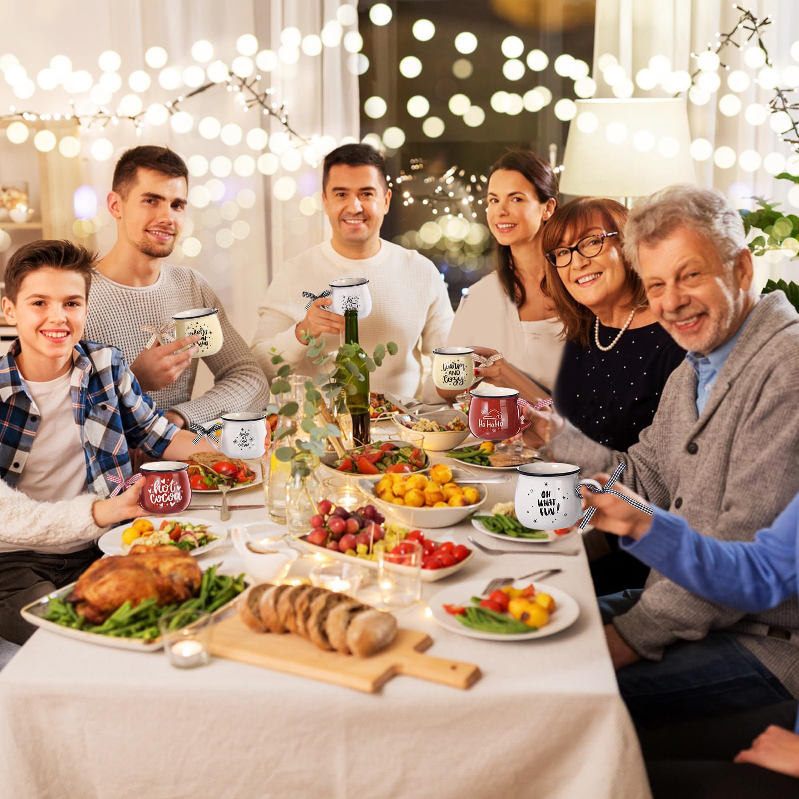 Weihnachts-Kaffeetassen, 12er-Set, 340 ml, heiße Kakao-Keramik-Tassen, Weihnachtsgeschenk-Set für Mutter, Frau, Familie, Freund, Weihnachten, Bauernhaus, abgestuftes Tablett, Dekoration,