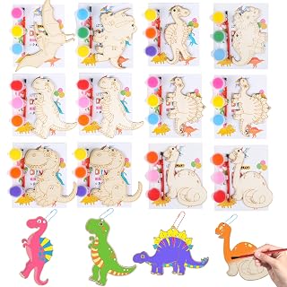 12 Pack Dinosaur Party Favors – Dino Keychains Wood Painting Kits Arts and Crafts for Kids Girls Boys, Birthday Goodie Bag Filler Pinata Stuffers Exchange Gifts Classroom Prizes Activities Toys - Amazon product rated Grade B
