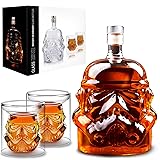 Jarra de whisky con 2 vasos, vasos de whisky, jarra de whisky para vino, licor, escocés, borbón, brandy, 750 ml 750 ml - 1 Decanter + 2 Glasses Transparencia
