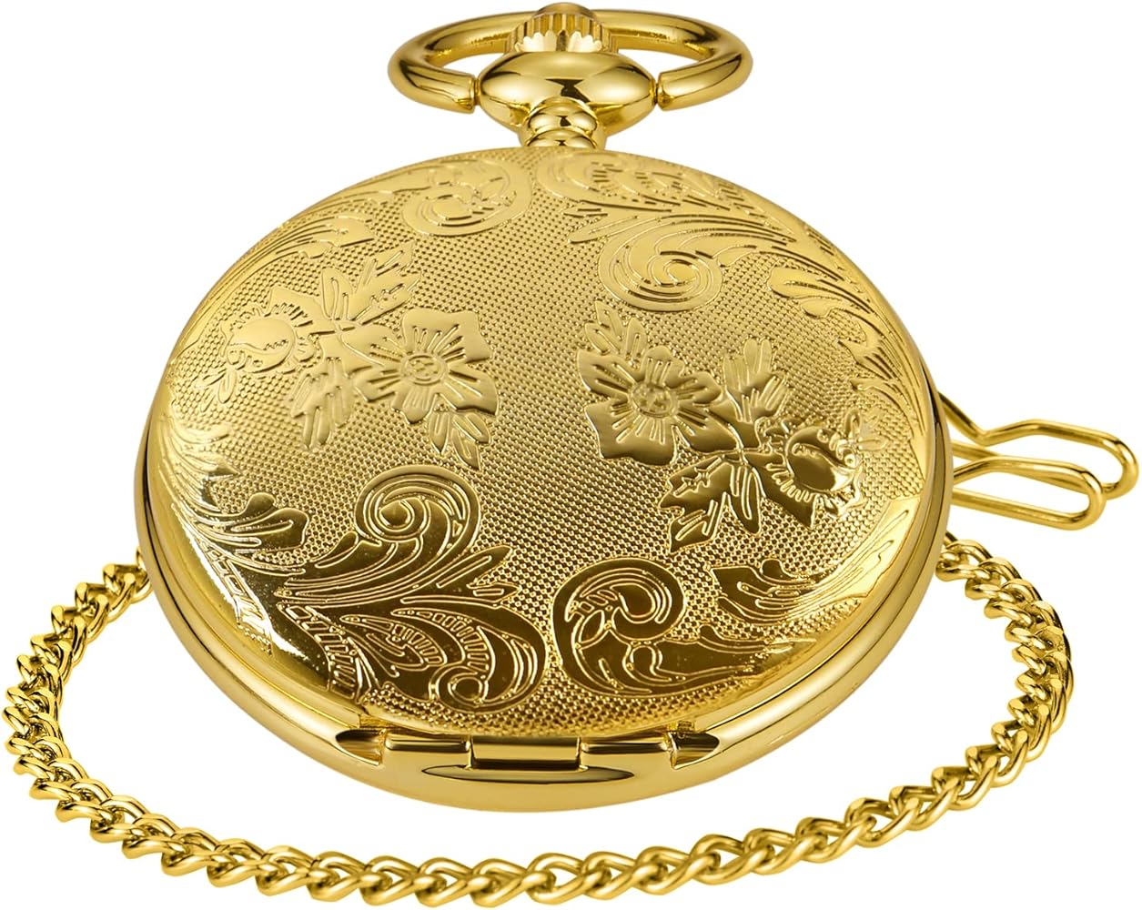 Amazon.com: Realpoo Gold Carved Flower Quartz Pocket Watch with
