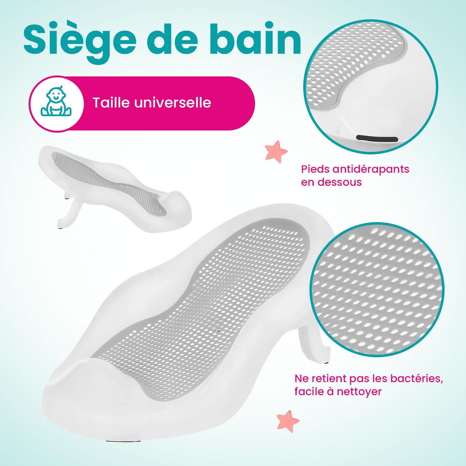 Primabobo Kit de Bain Bébé PREMIUM : Baignoire Pliable avec Thermomètre LCD Intelligent, Transat Ergonomique et Support Stable, Ensemble de Bain Luxe 80cm, Gris