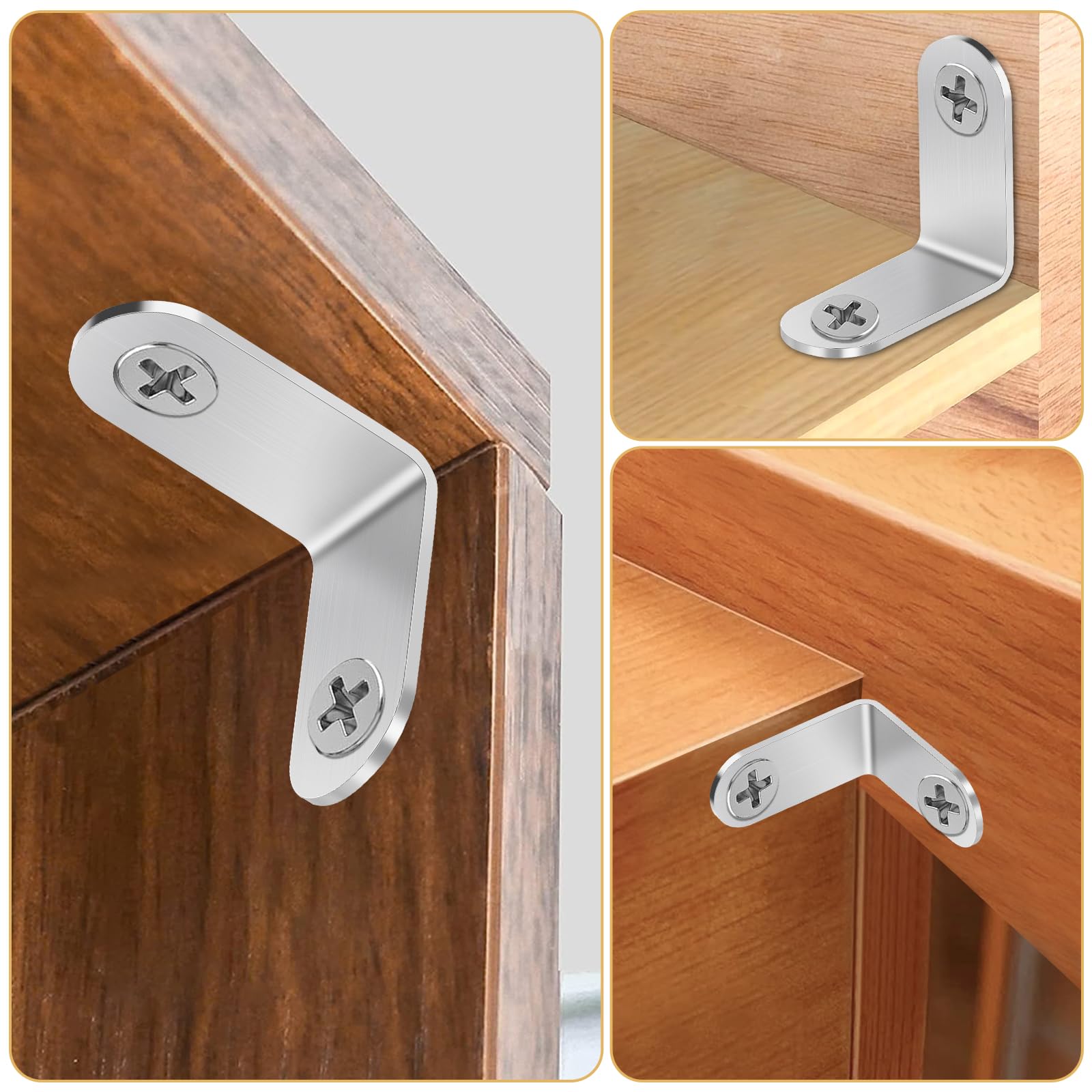 50 connettori angolari in acciaio inox, 30 x 30 mm, angolo in metallo a 90 gradi, in acciaio inox per costruzione di mobili e scaffali, connettori per legno fai da te