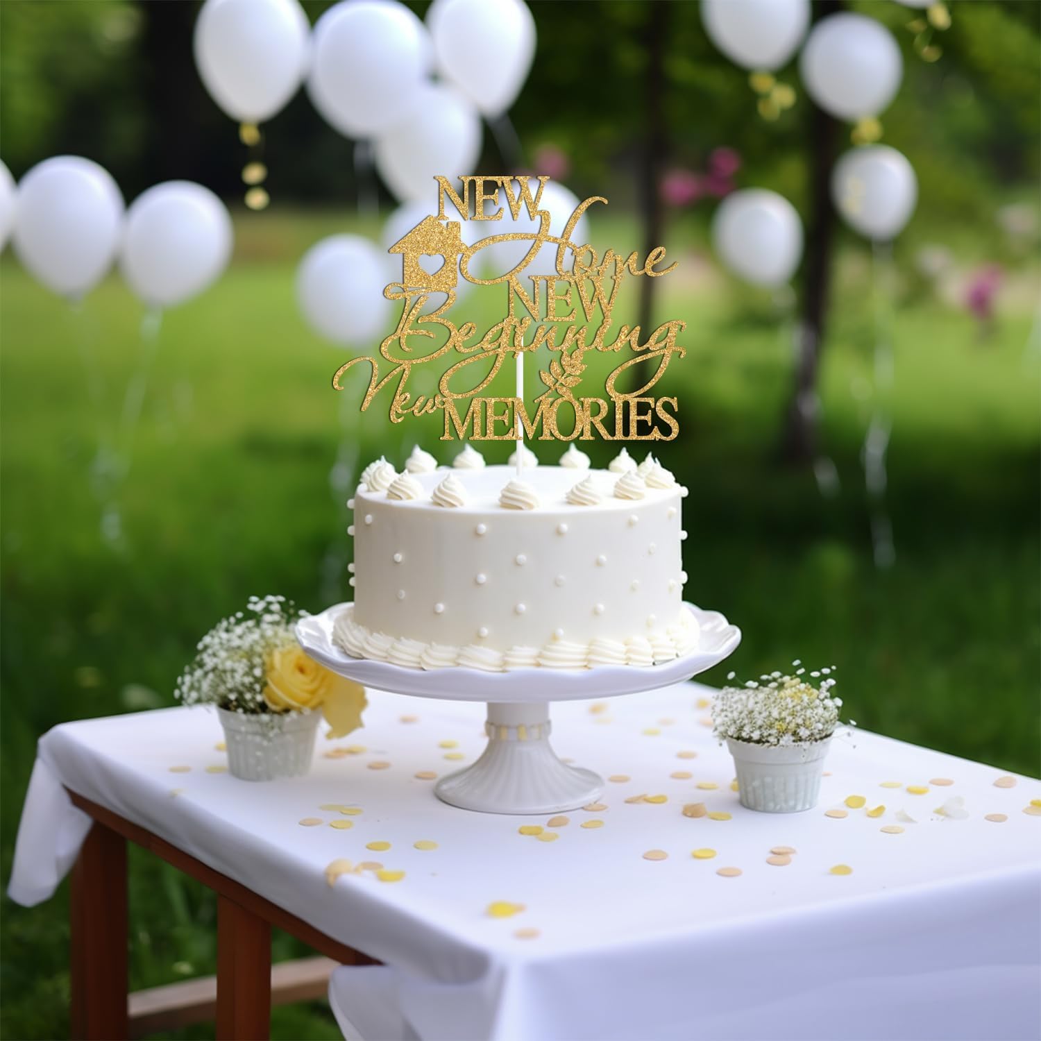Gold Glitter New Home New Beginning New Memories Cake Topper, Sweet Home Cake Décor, Housewarming New Home Family Party Decorations Supplies image 5