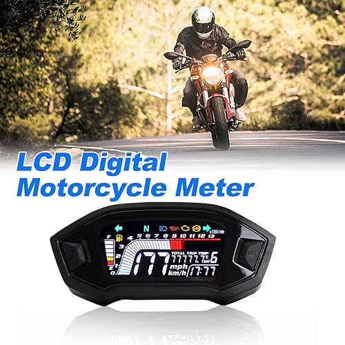 Miniatura 2 de Velocímetro de motocicleta Tacómetro universal LCD Digital Medidor de nivel de combustible para 1,2,4 cilindros