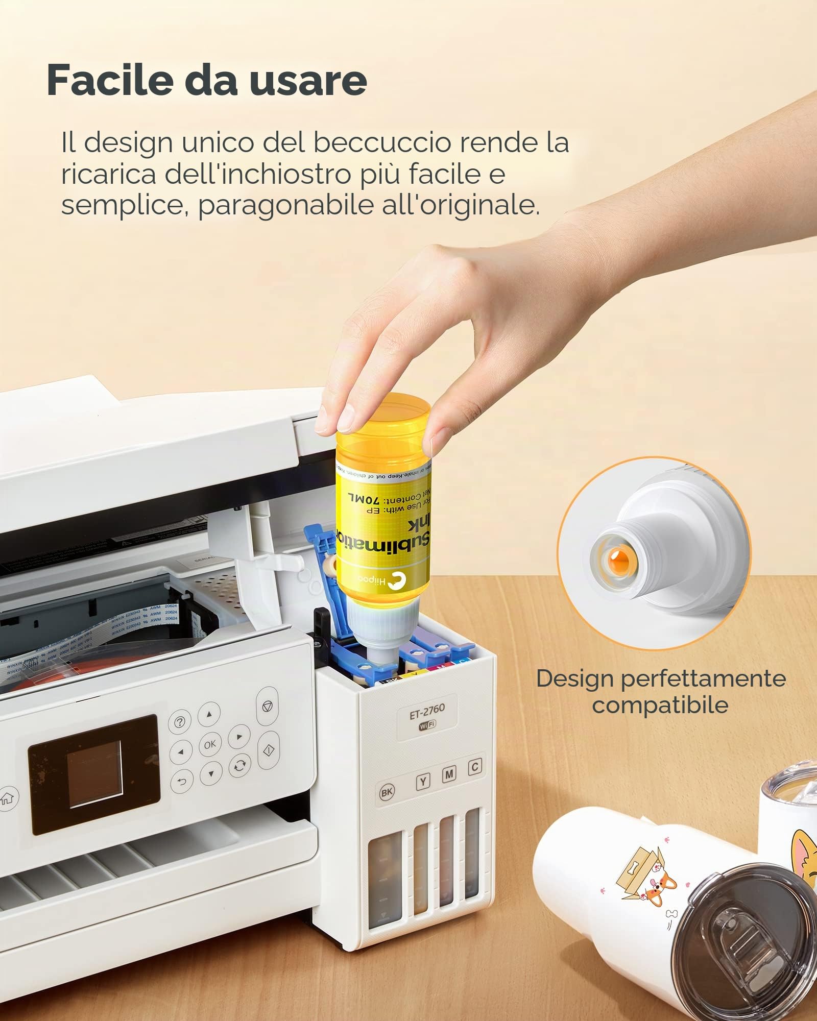Bottiglie di inchiostro a sublimazione per stampanti ET2400, ET2720, ET2760, ET2750, ET4800, ET-2800, ET-2803, ET-2850 stampa a caldo su tazze e magliette