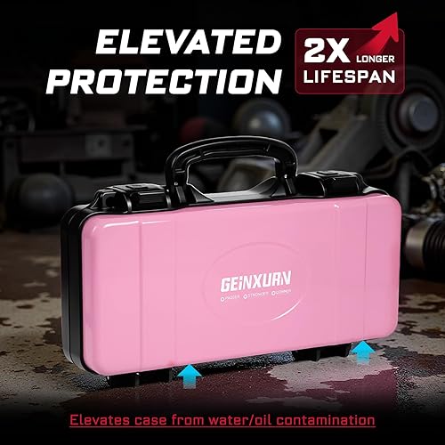 Miniatura 5 de Caja de herramientas rosa de 11 pulgadas, estuche de herramientas portátil de acero resistente con pestillo de seguridad y asa para almacenamiento