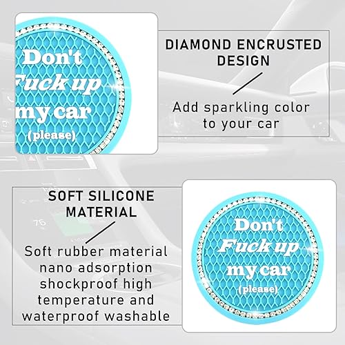 Miniatura 3 de Kewucn Paquete de 2 posavasos brillantes para automóvil, 2.81 pulgadas, antideslizantes, de goma suave, con diamantes de imitación, accesorios