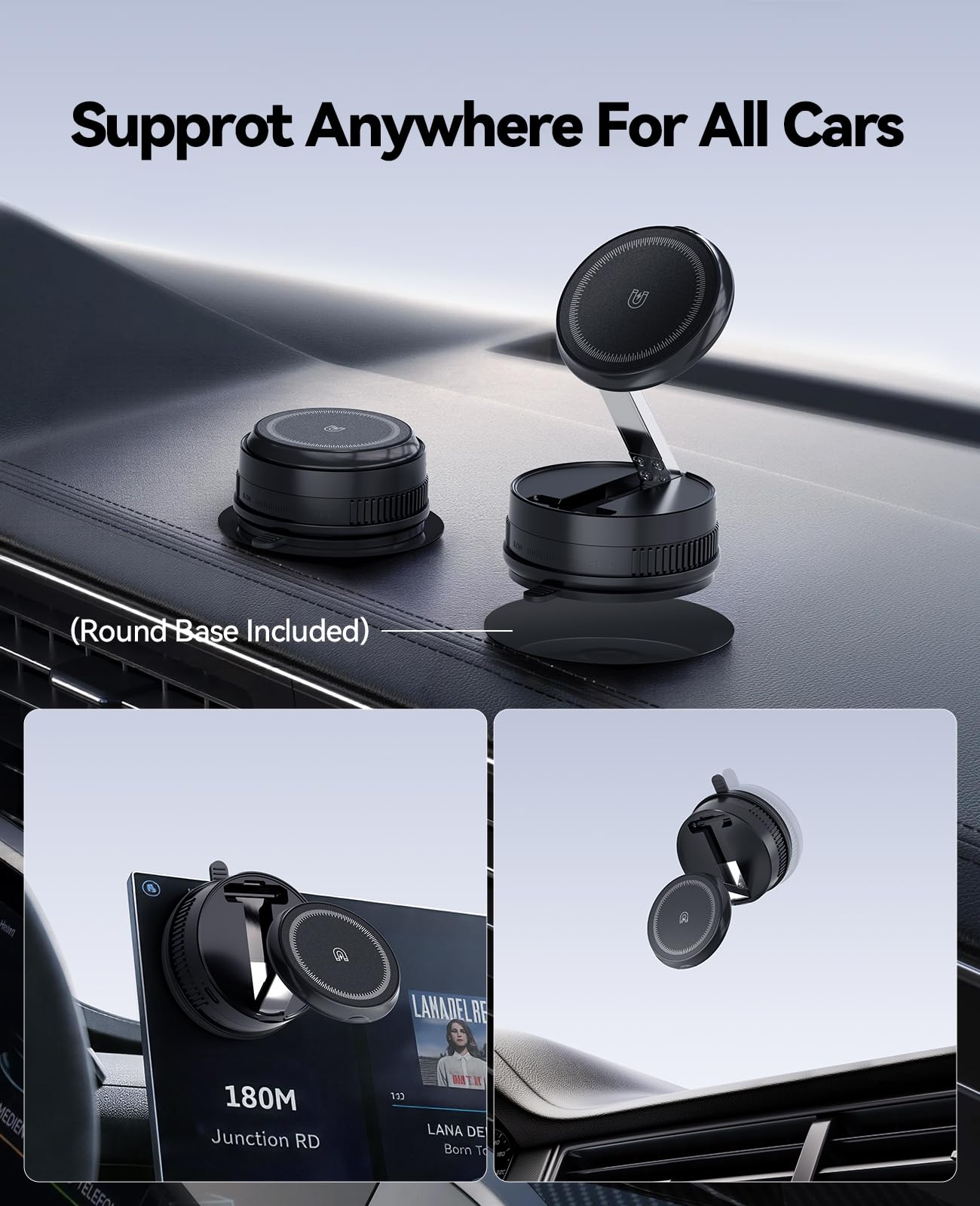 QUZUDN Cargador de coche para iPhone 17-12, soporte de teléfono de carga inalámbrica rápida de 15 W, succión fuerte de 120 libras y magnético de 2800 gf, soporte de cargador de coche giratorio de 360°