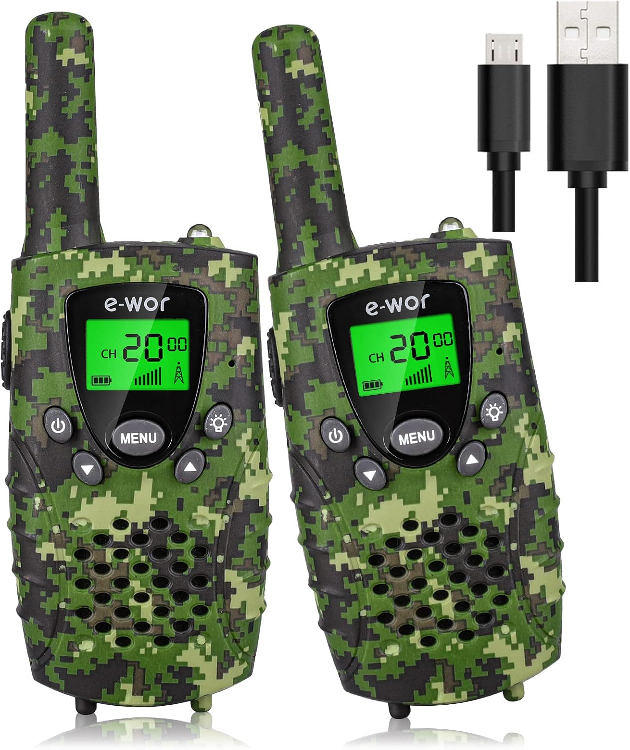 E-WOR Walkie Talkie for Kids, 2Pack 4 Miles Long Range Rechargeable Walkie Talkie 22 Channels with Flashlight Adventure Toys for 3 4 5 6 7 8 9 10 11 12 Year Old Boys Girls, Best Gifts Toys for Kids