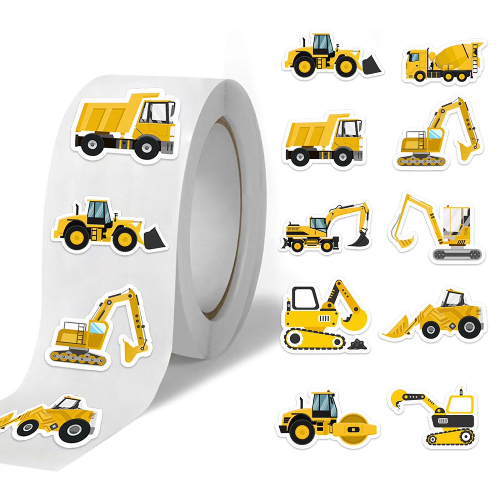 Hsioluted 500Pcs Adorable Construction Vehicle Sticker Wrapping Labels For Scrapbooking Journal Planner Children Classroom Reward Copperplate Paper Labels