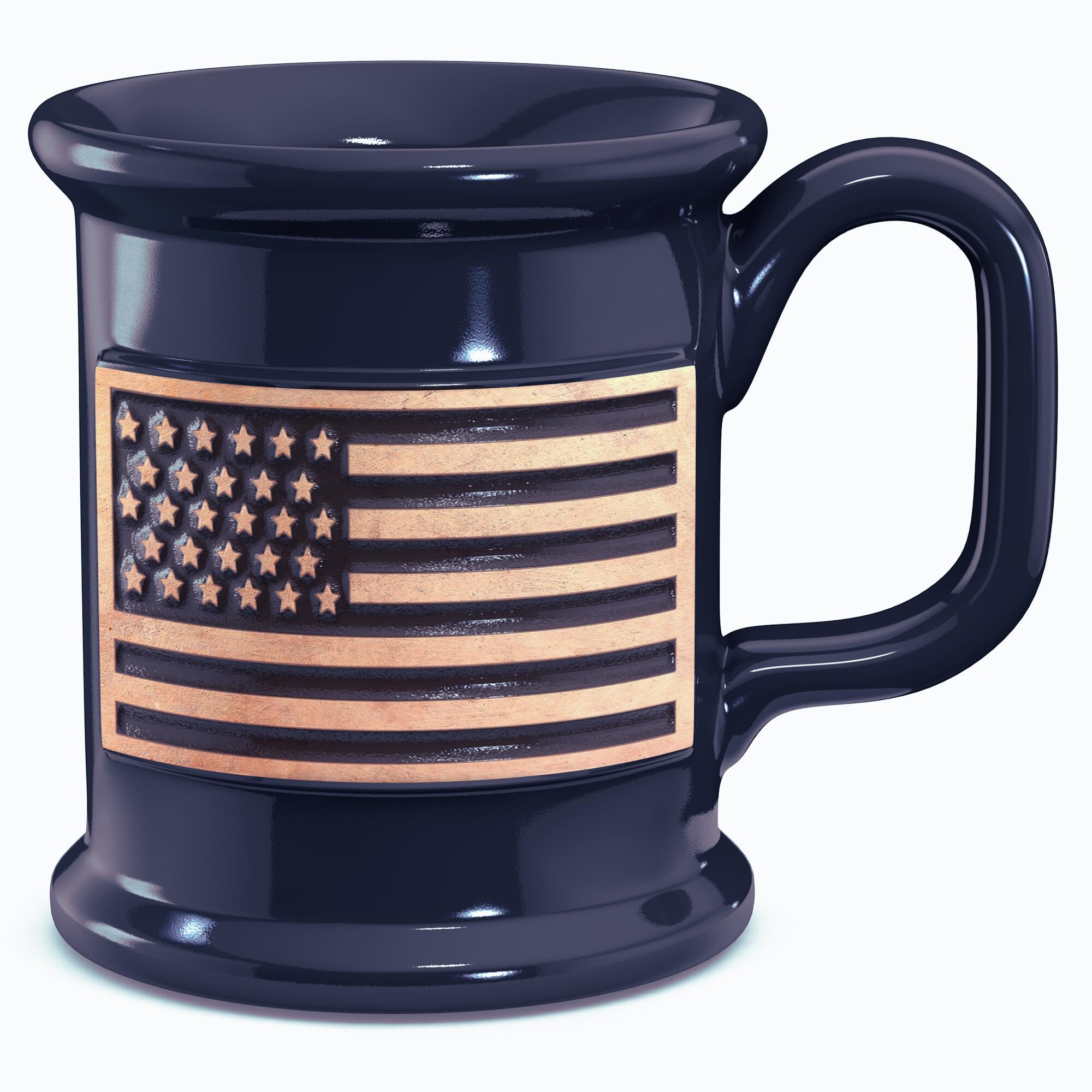 Old Southern Brass 16 Ounce Handmade Ceramic Coffee Mug - Embossed USA American Flag - American Owned Operated