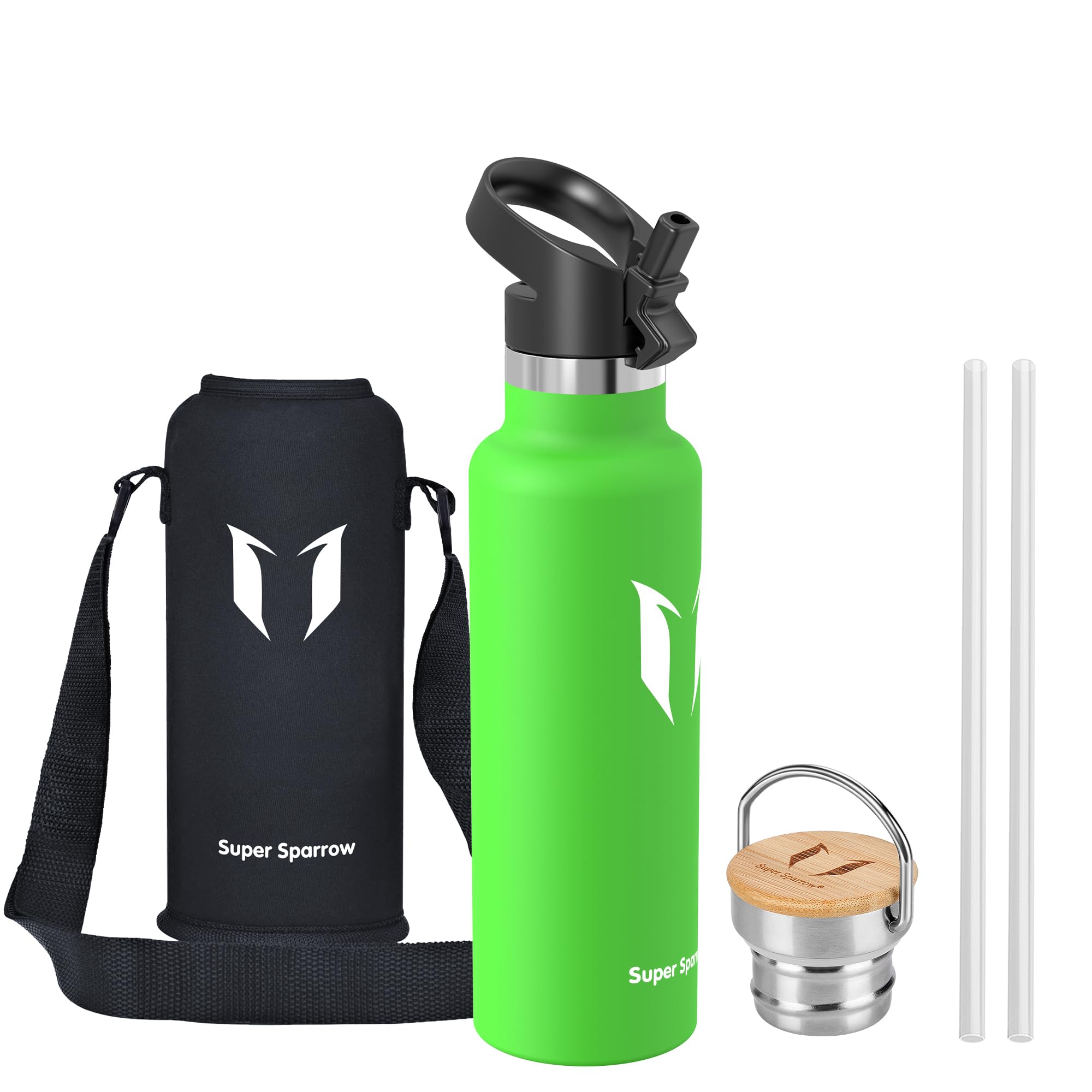 Super Sparrow Borraccia Termica - Bottiglia Termica Senza Perdite - 350ml/500ml/620ml/750ml/1L - Senza BPA Borracce Bambini - Per Scuola, Sport, Campeggio, Palestra, Ciclismo - Con 2 Tappi