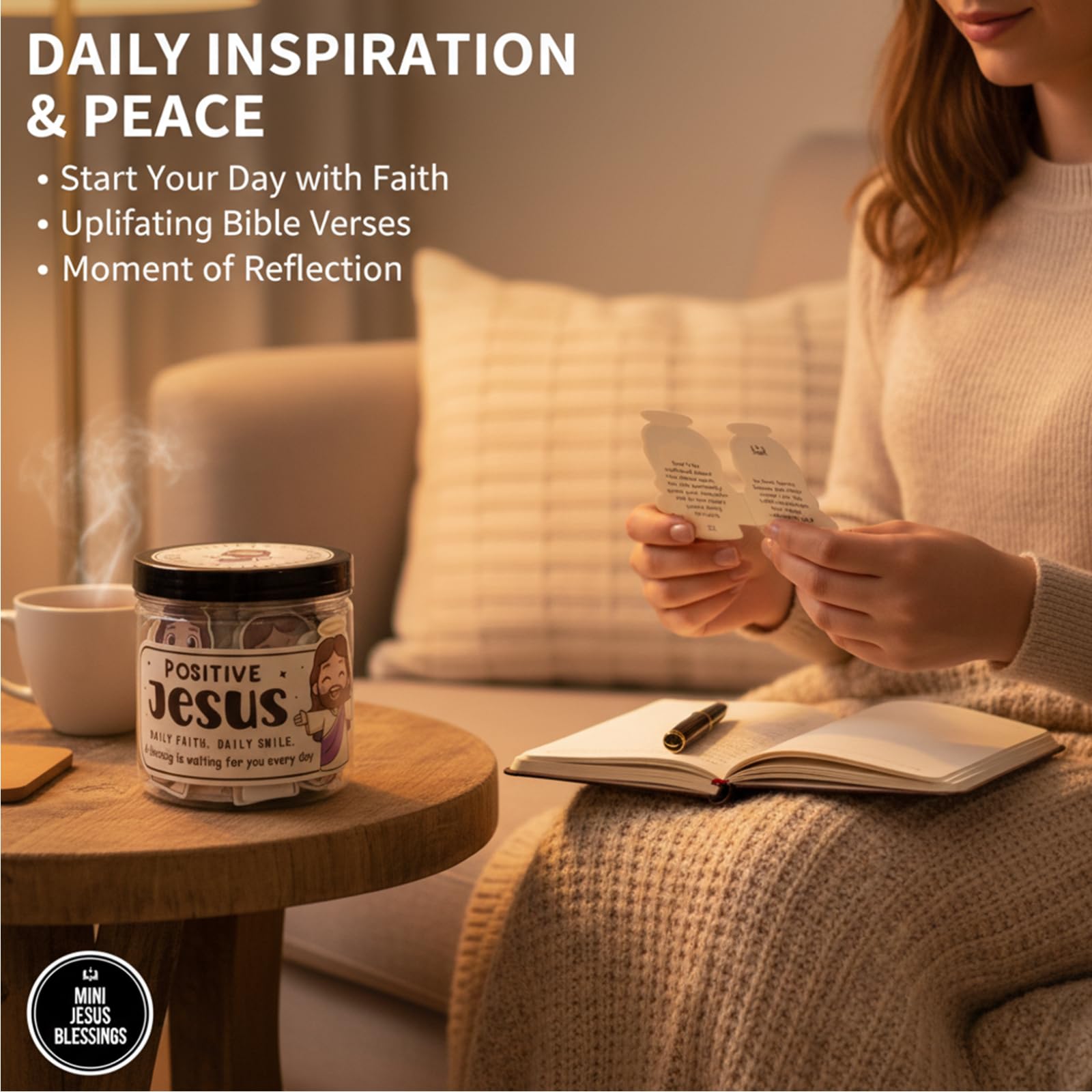 Emotional Support Jesus Jar, 60 Double-Sided Scripture Cards & Daily Encouragement Mini Blessings, Christian Easter Gift for Women, Teen Girls Basket Stuffer