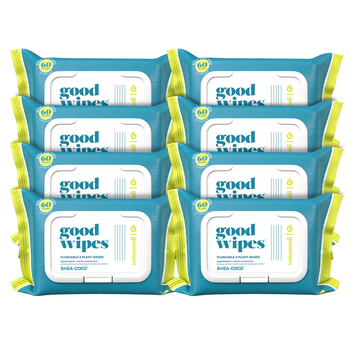 goodwipesFlushable Butt Wipes Made with Vitamin E & Aloe – Soft & Gentle Wet Wipe Dispenser for Home Use, Septic & Sewer Safe – Largest Adult Toilet Wipes – Shea Coco, 60 Count