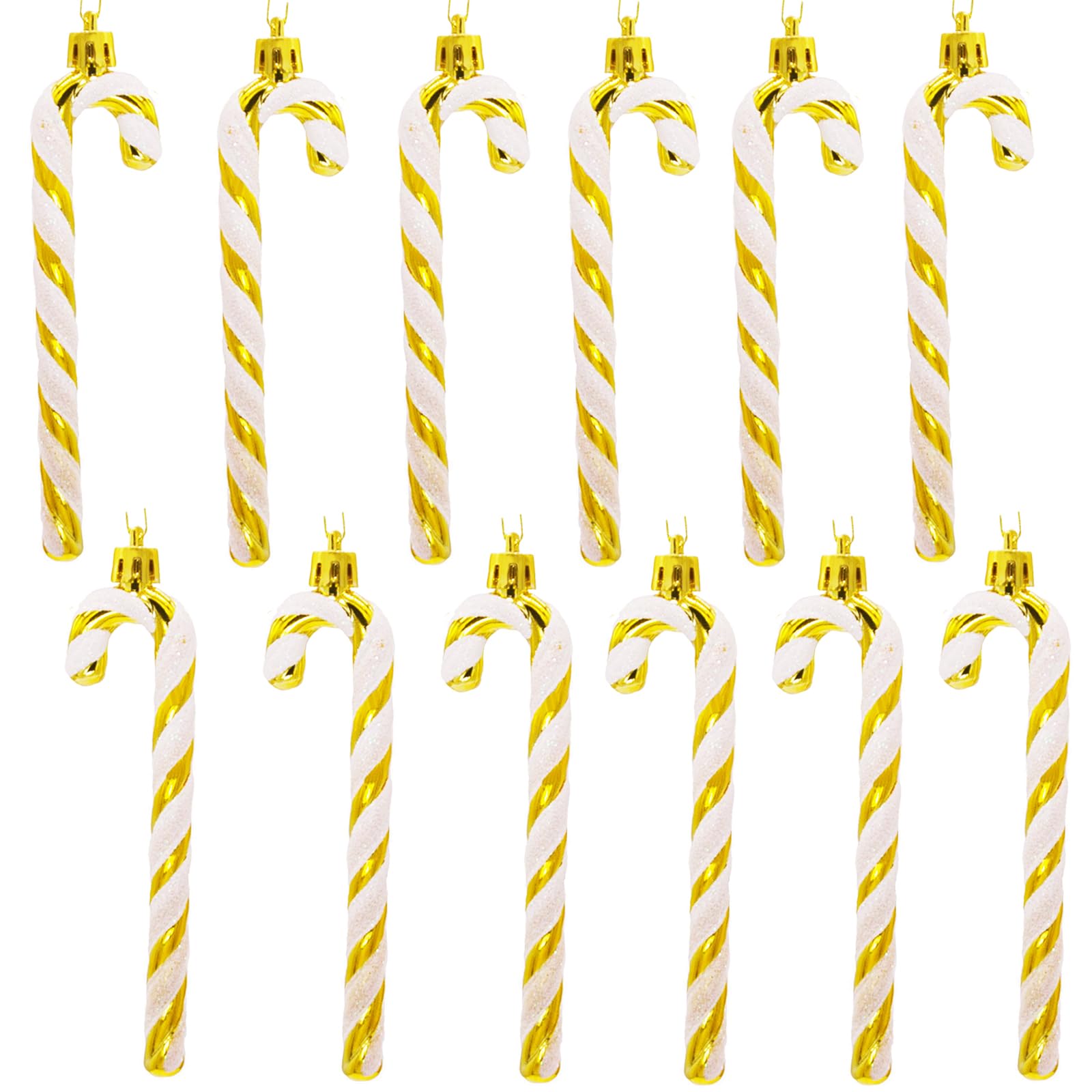 Colgante Bastón de Caramelo Navidad,Colgante de bastón de Caramelo,Bastones de caramelo para decoración navideña,13 cm Decoraciones para árboles de Navidad,Oro y Blanco